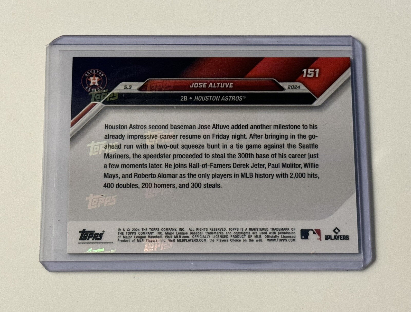 36/49* 2024 Topps Now Jose Altuve MLB Houston Astros 300th Steal #151 - IN HAND!