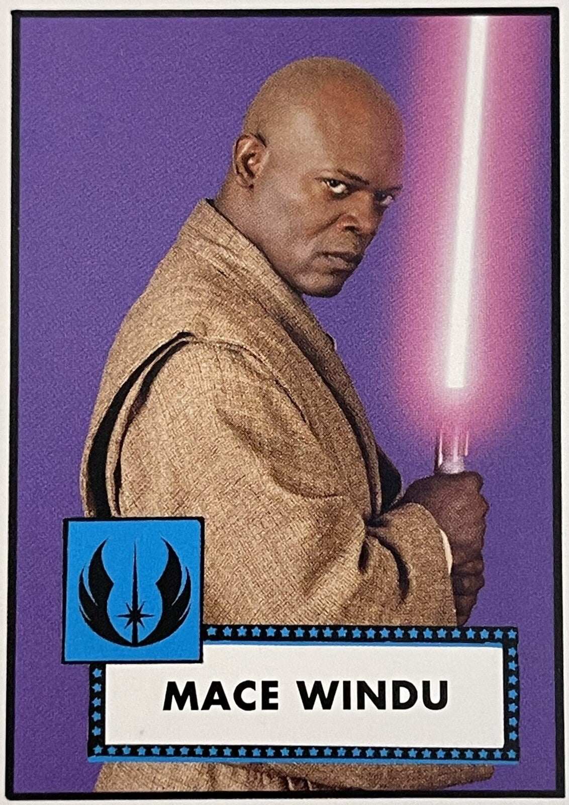 Mace Windy 2023 Topps 1952 TBT Star Wars trading card with Samuel L. Jackson holding a purple lightsaber