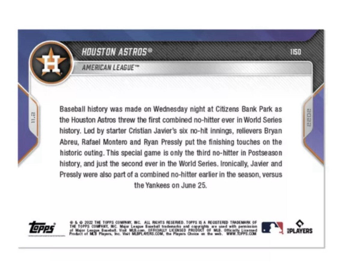 Houston Astros - 2022 TOPPS NOW MLB No Hitter* World Series Champions Card #1150