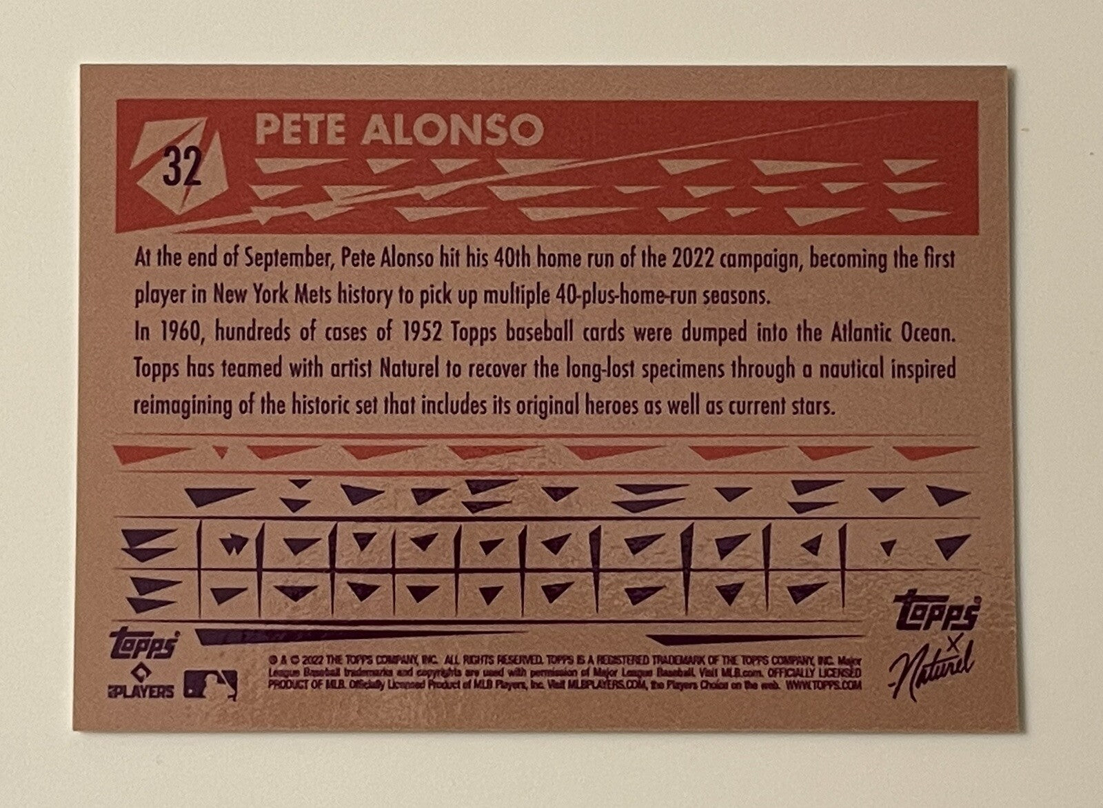 2022 Topps X 1952 - Naturel - Pete Alonso Card #32 - MLB New York Mets Baseball