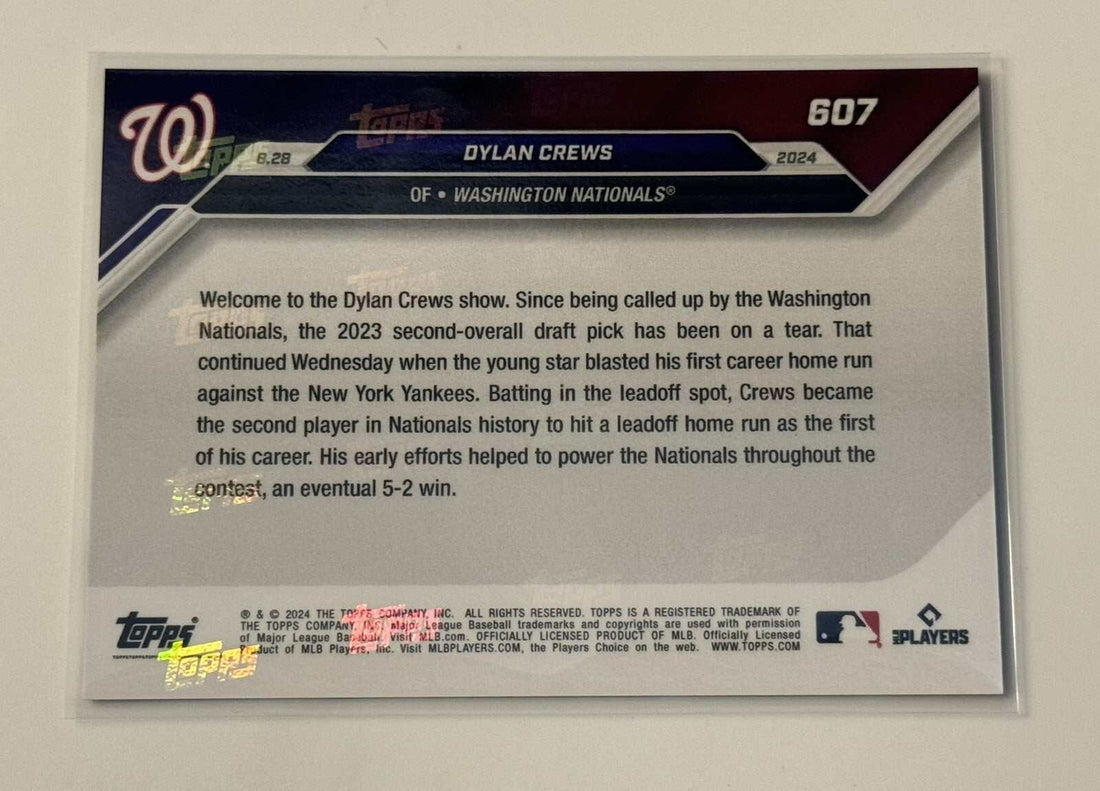2024 Topps Now Dylan Crews rookie parallel MLB baseball card Washington Nationals
