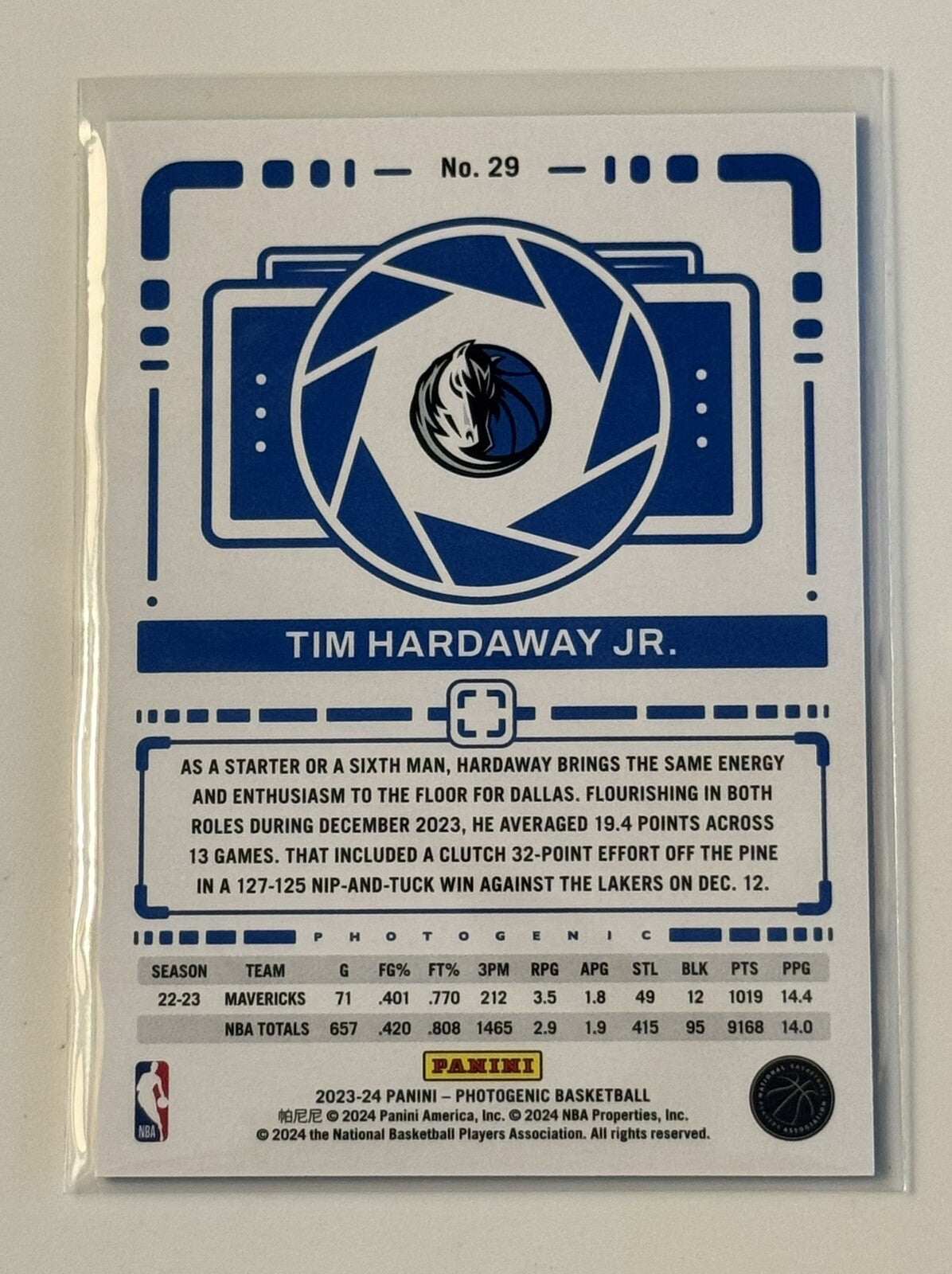 Tim Hardaway Jr. 2023-24 Panini PhotoGenic NBA Dallas Mavericks basketball trading card #29 silver parallel aluminum card