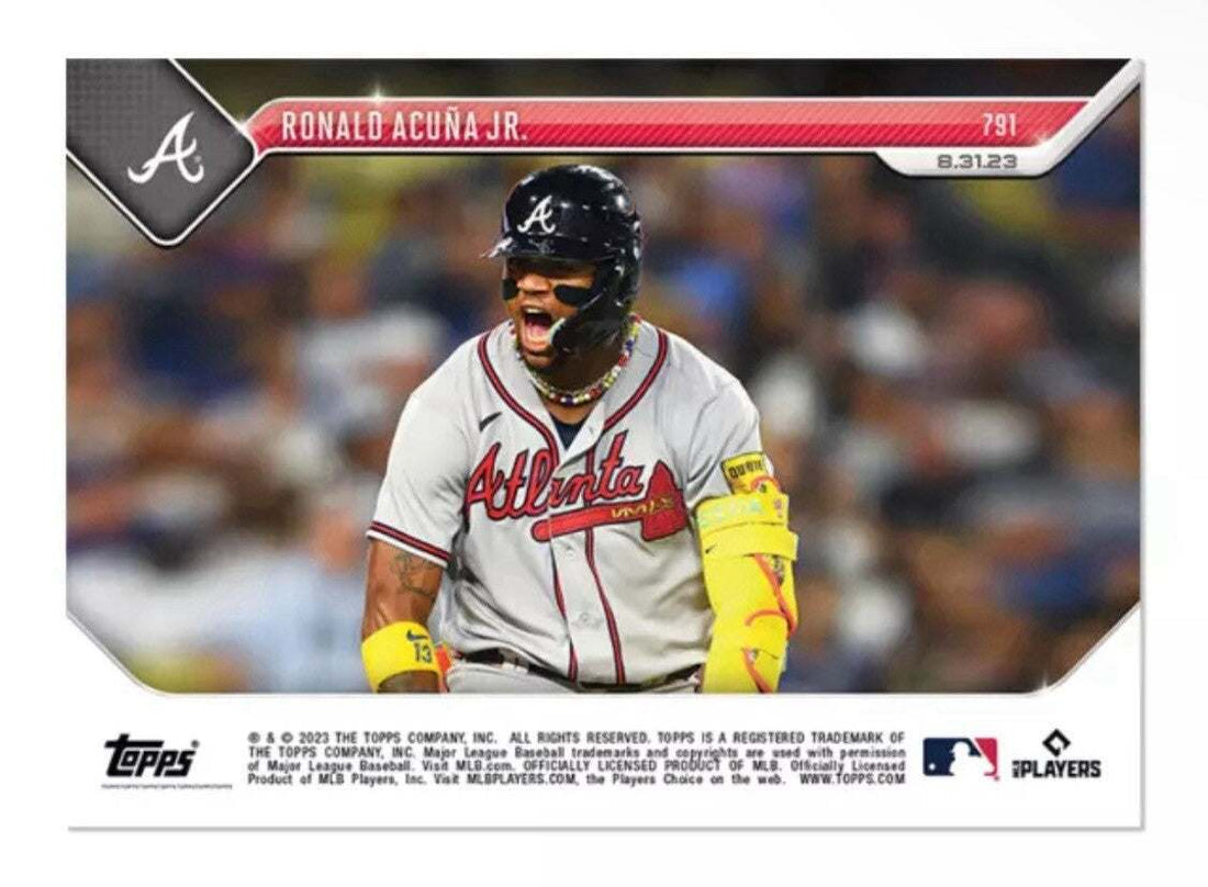 2023 Topps Now Ronald Acuna Jr MLB Braves baseball card celebrating 30 HR/60 SB season