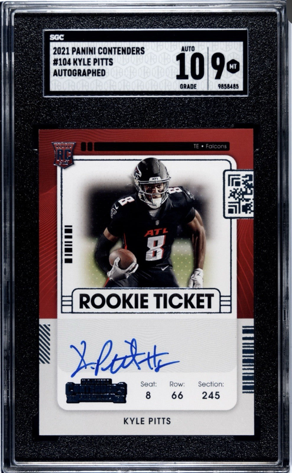 2021 Contender Kyle Pitts RC Autogrpah Rookie Ticket Card 104 NFL Falcons SGC 9*