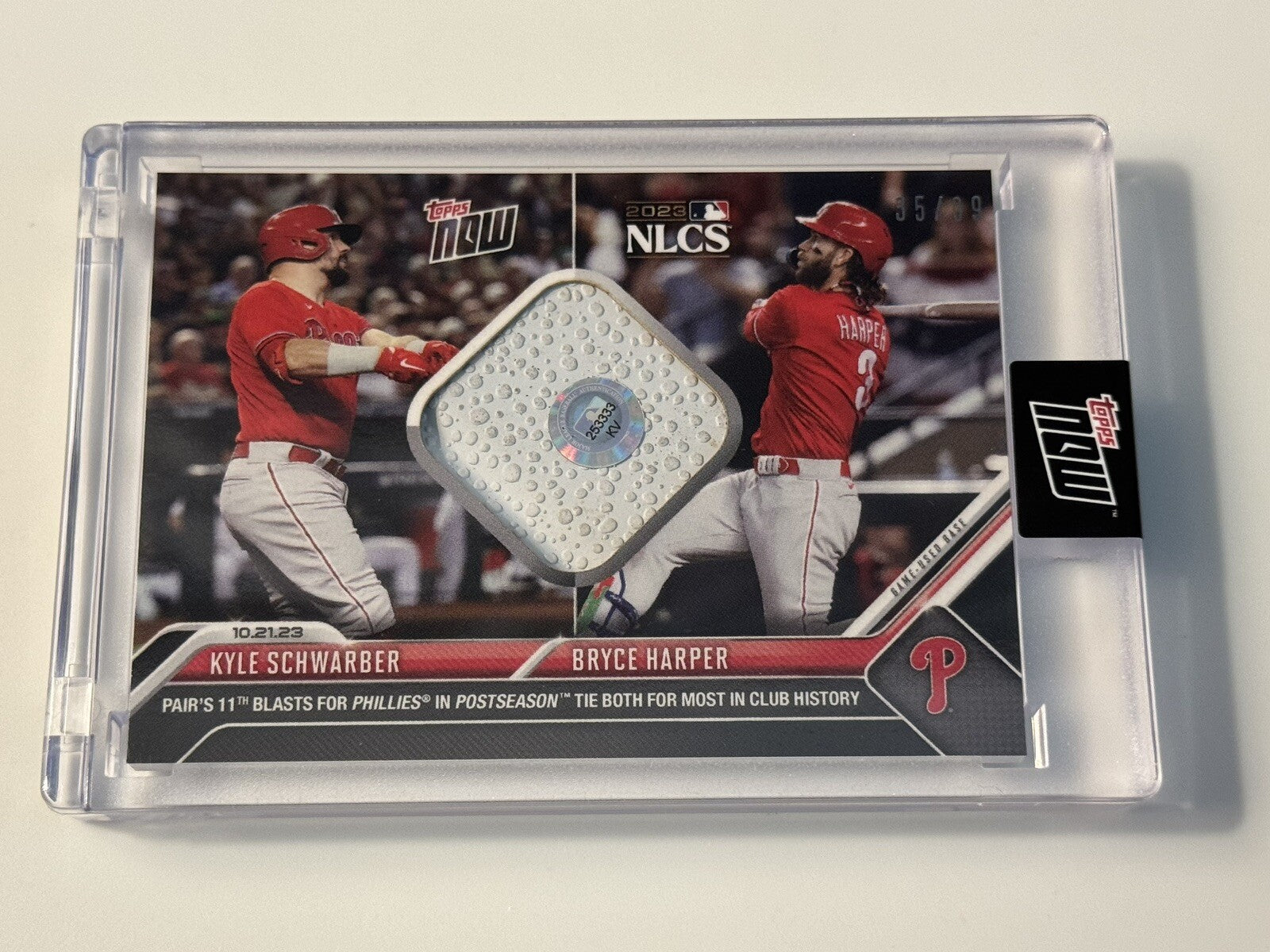 Game-used Base Relic 35/99 Kyle Schwarber/Bryce Harper - 2023 Topps Now* IN HAND