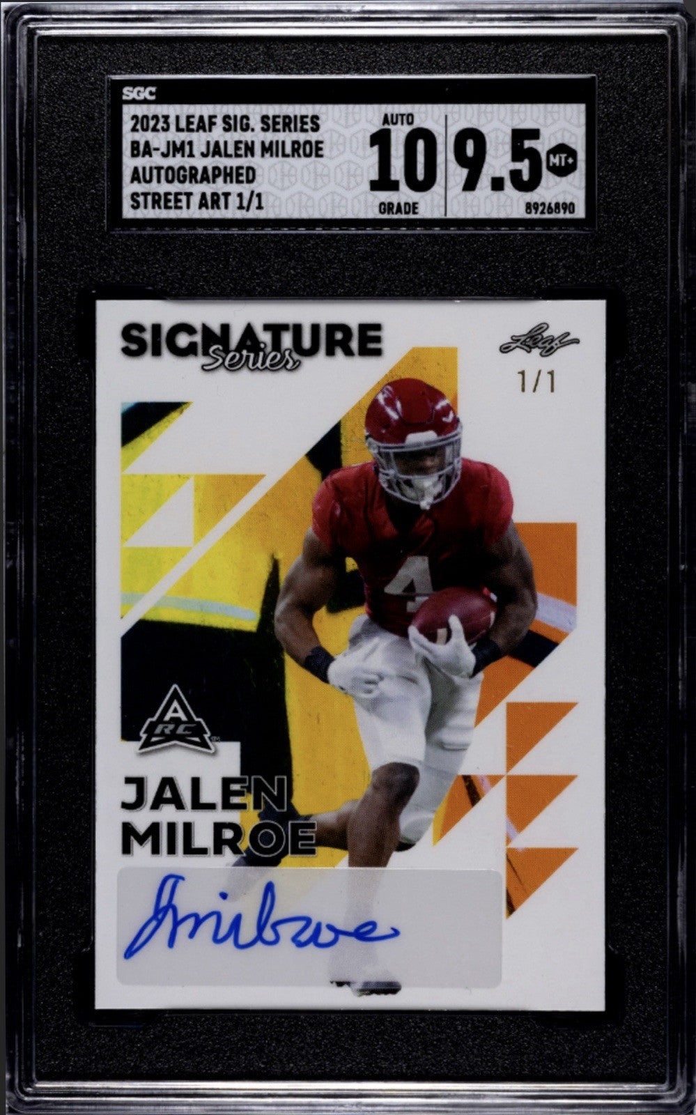 1/1* 2023 Leaf SIG. SERIES Jalen Milroe RC Auto #BA-JM1 Crimson Tide/NFL SGC 9.5
