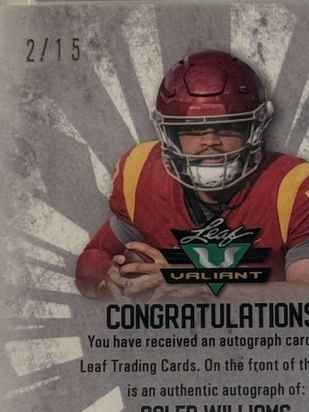 2022 Leaf Valiant 2/15 Caleb Williams RC Navy BLUE Crystal USC/NFL Bears PSA 10