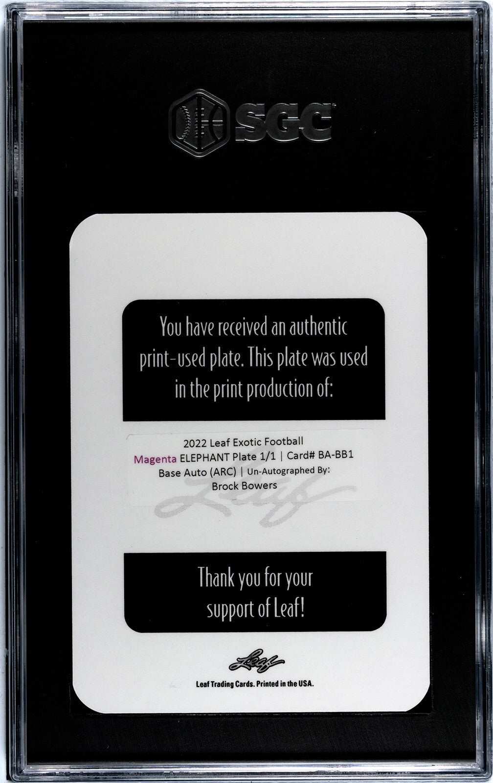 Brock Bowers RC 2022 Leaf EXOTIC Magenta Elephant Printing Plate 1/1 football card UGA Bulldogs