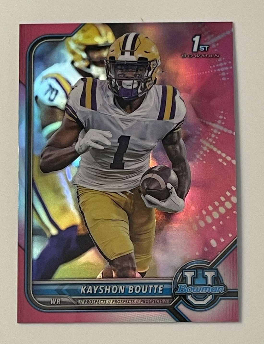 2022 1st BowmanUniversity Kayshon Boutte LSU Tigers Chrome Pink Refractor football card mint condition
