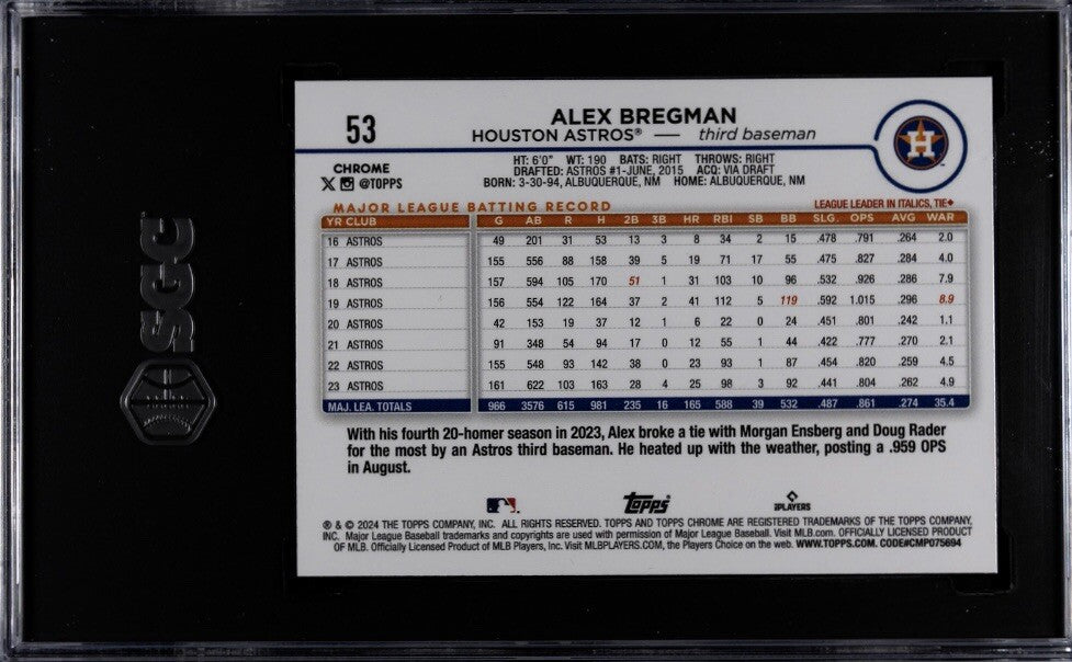 2024 Topps Chrome - Alex Bregman - MLB Houston Astros Baseball Card #53 - SGC 10