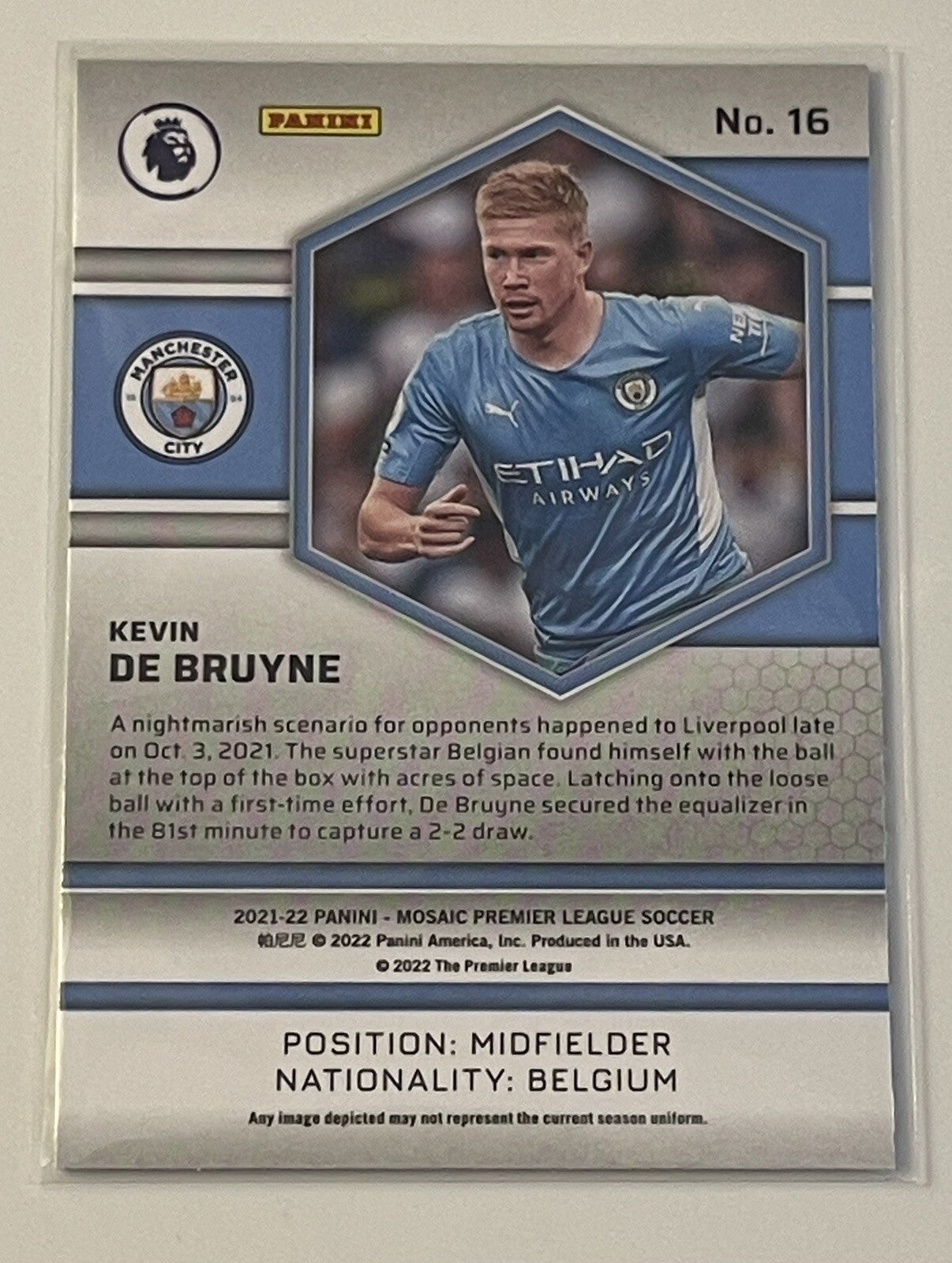 Kevin De Bruyne 2021-22 Panini Mosaic Manchester City Card #16 - English Premier