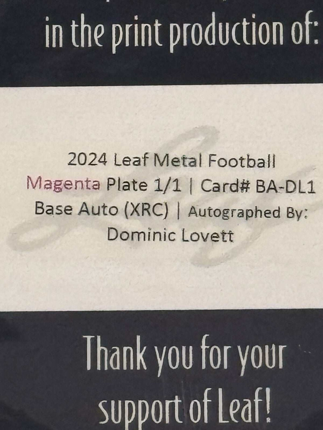Dominic Lovett RC 2024 Leaf Metal XRC limited edition autograph sports trading card