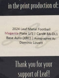 1/1 Limited Editon! DOMINIC LOVETT RC Auto UGA 2024 LEAF METAL XRC - PRINT PLATE