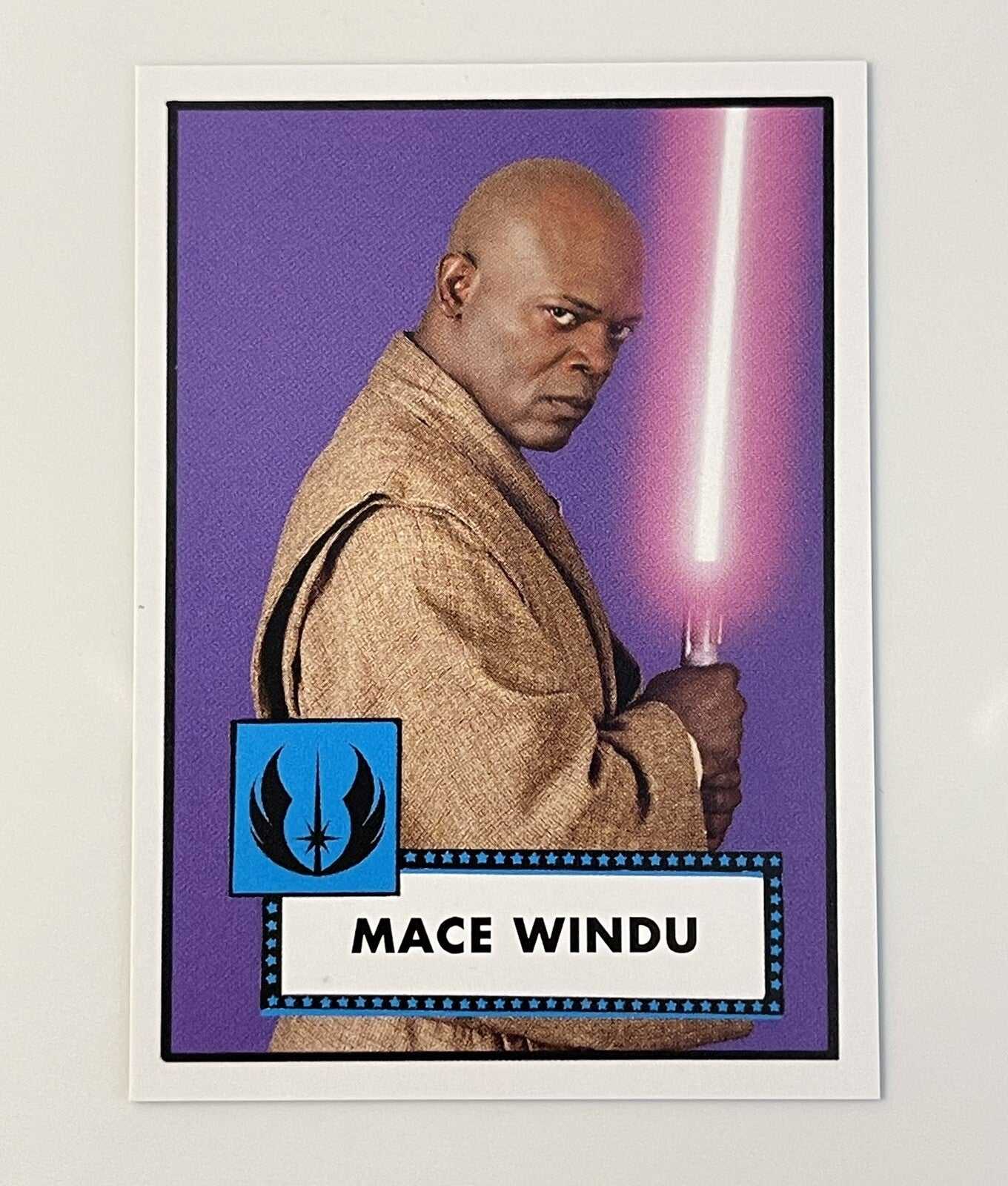 Mace Windu 2023 Topps 1952 TBT Star Wars trading card with purple background and lightsaber