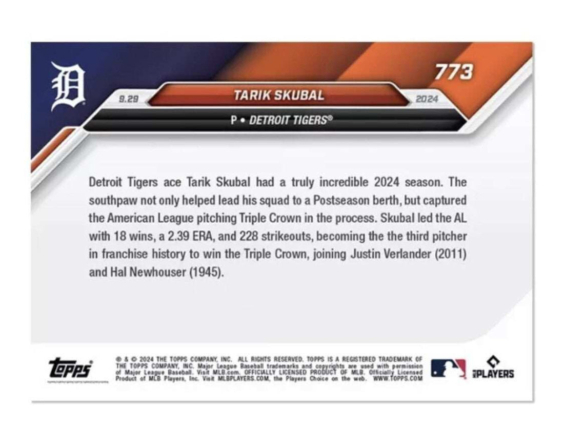 Tarik Skubal Triple Crown 2024 MLB Topps Now Detroit Tigers pitching card
