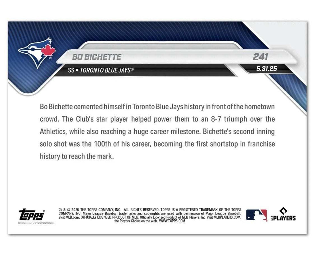 Bo Bichette Toronto Blue Jays 100th home run 2025 Topps NOW collectible card