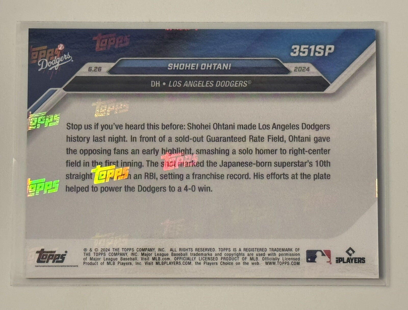 Shohei Ohtani 2024 Topps Now #351SP MLB Dodgers limited foil photo variation baseball card