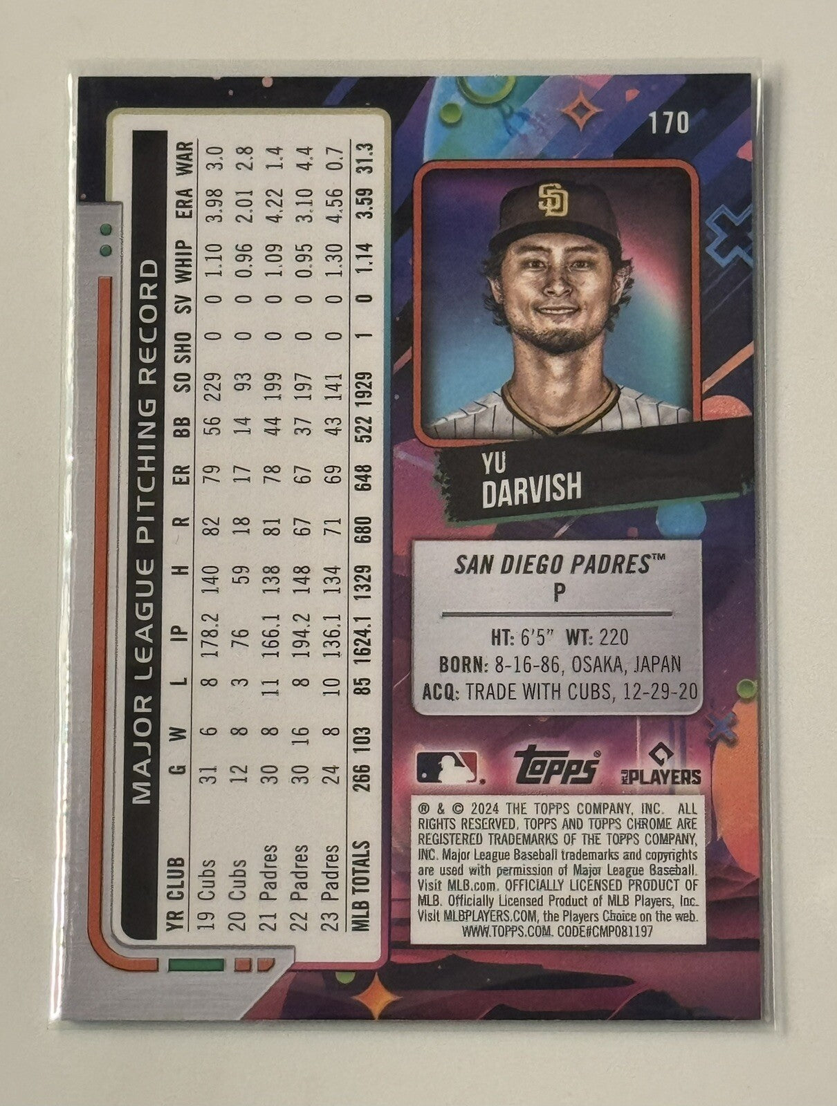 171/199 2024 Topps Chrome Cosmic Yu Darvish Purple Nebula Refractor* Padres #170