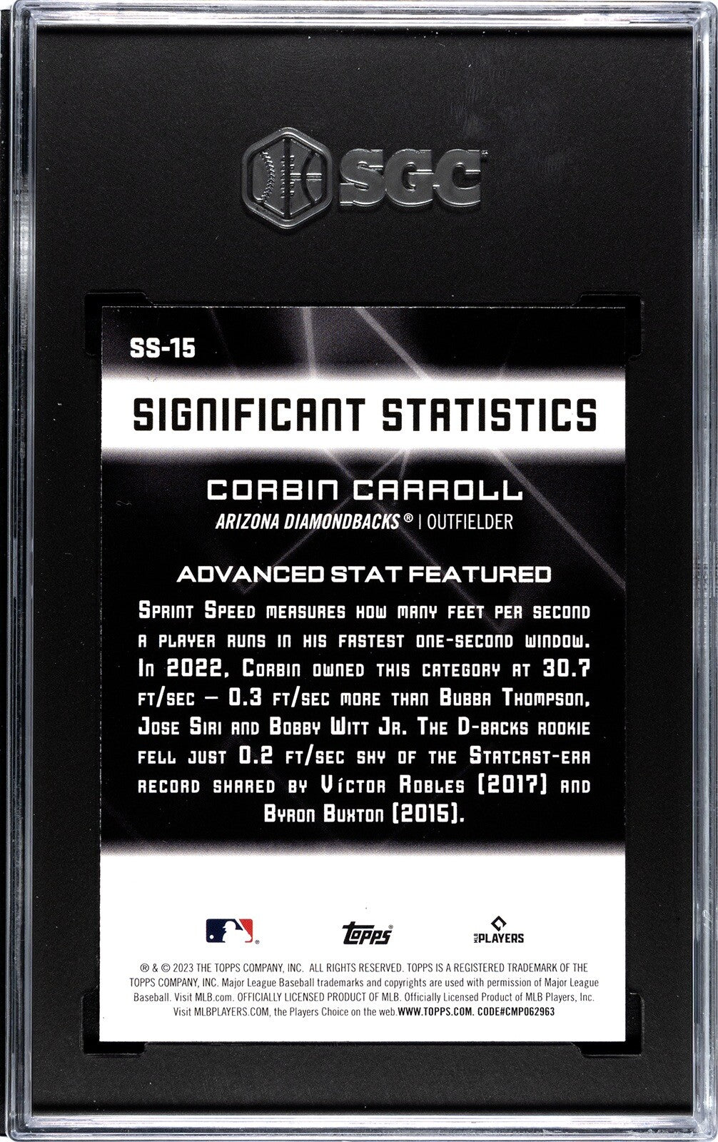 2023 Topps Corbin Carroll #SS-15 Significant Statistics Arizona D-Backs - SGC 10