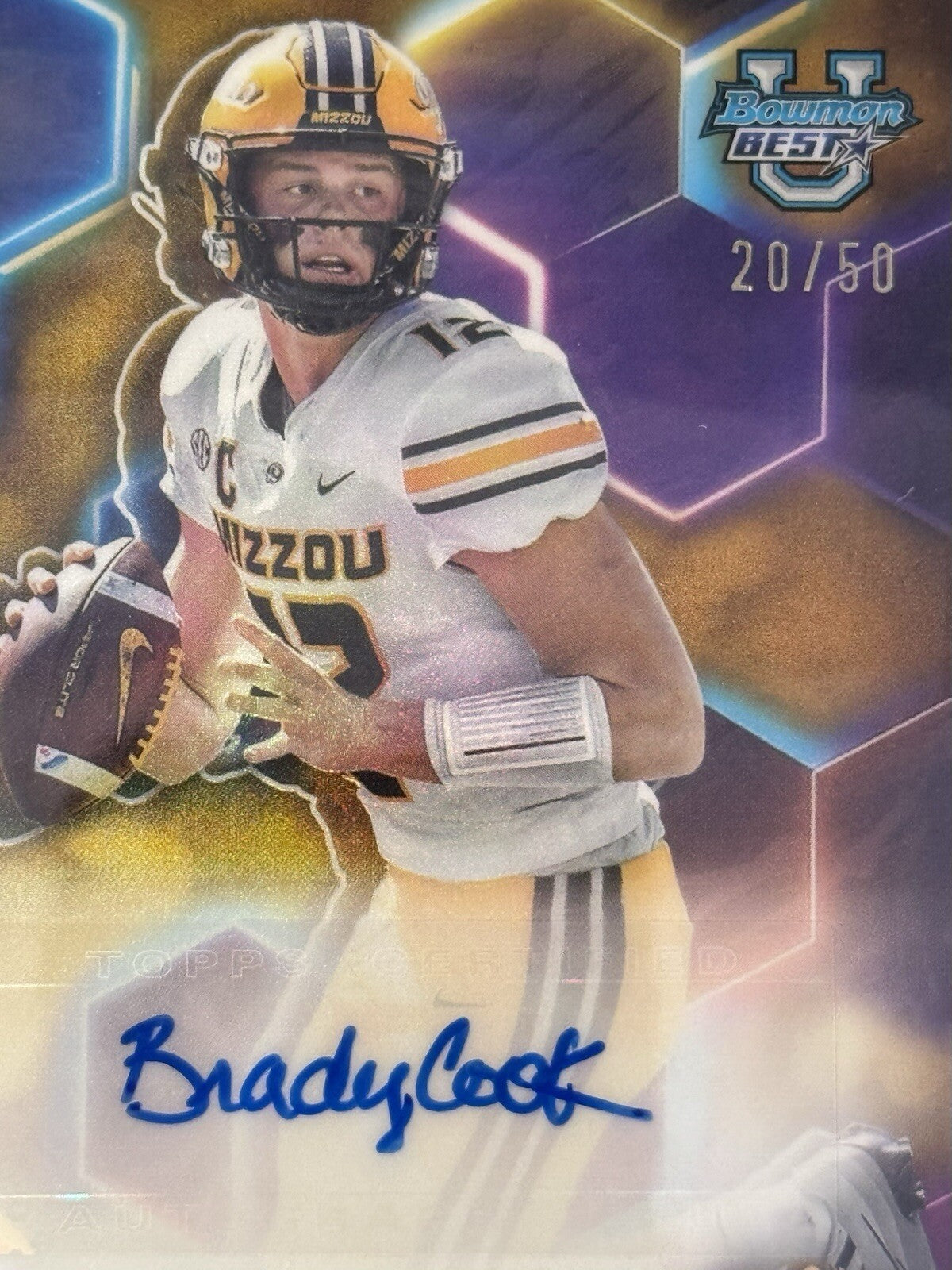 20/50 Brady Cook RC* Auto GOLD 2023 Bowman U Best Card #BOA-BC - Missouri Tigers