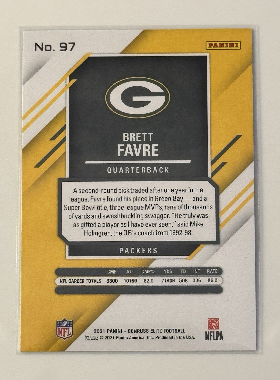 2021 Panini Donruss Elite NFL Card Brett Favre - NFL Green Bay Packers - HOF #97