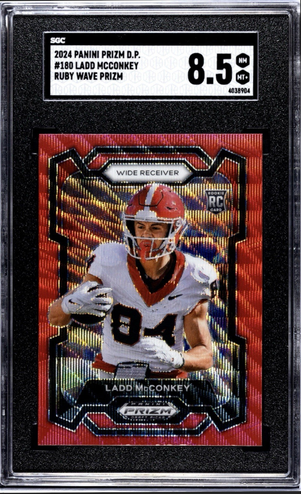 2024 Panini Prizm Draft LADD McCONKEY RC Red Wave Prizm 180 UGA/Chargers SGC 8.5