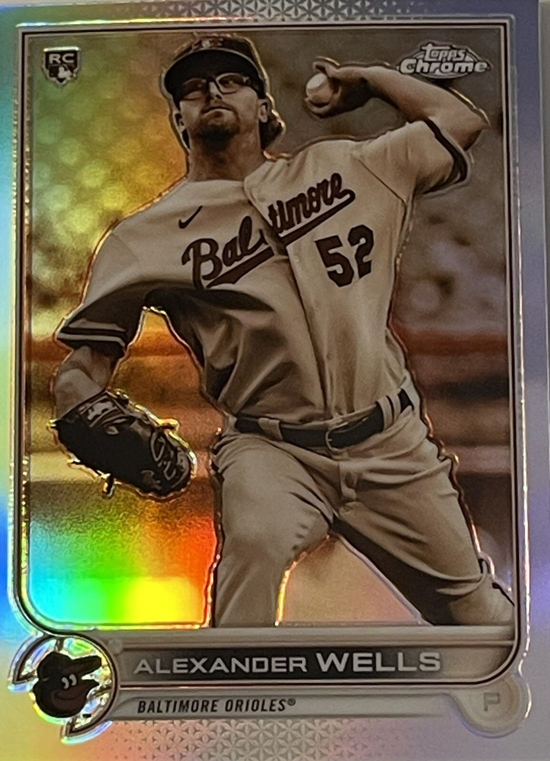 2022 Topps Chrome Alexander Wells* RC #49 Negative Refractor - Baltimore Orioles