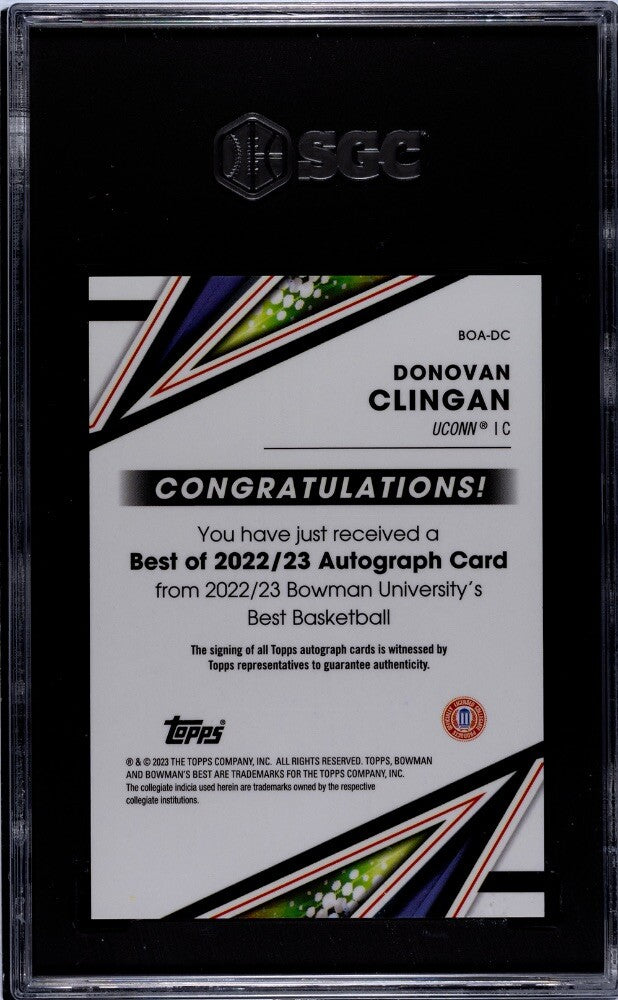 2022-23 Bowman U Best Donovan Clingan Auto Best OF '22-23 #BOADC UCONN/NBA SGC 9