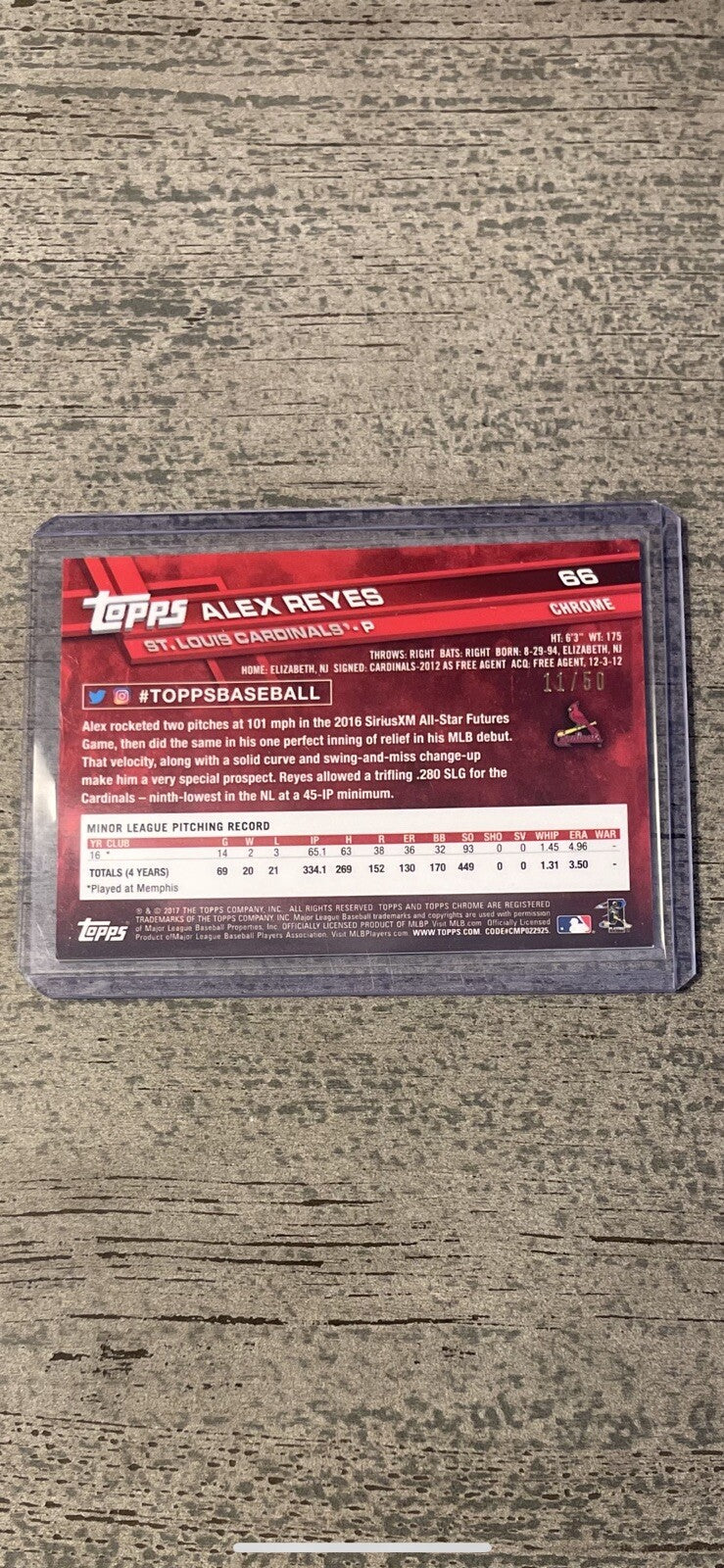 2017 Topps Chrome - Alex Reyes - #66 - 11/50 RC Refractor - St. Louis Cardinals