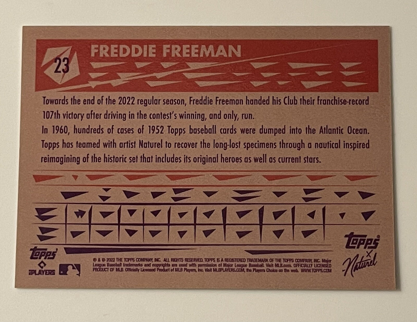 2022 Topps X 1952 Topps by Naturel Freddie Freeman - MLB LA Dodgers Baseball #23