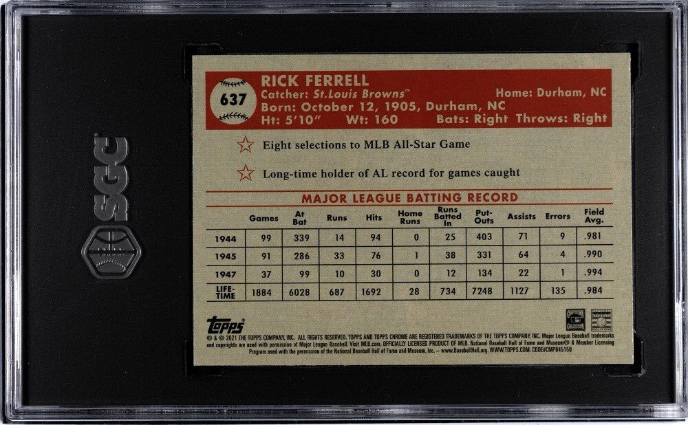 Rick Ferrell 2021 Topps Chrome Platinum Anniversary St. Louis Browns #637 SGC 7*