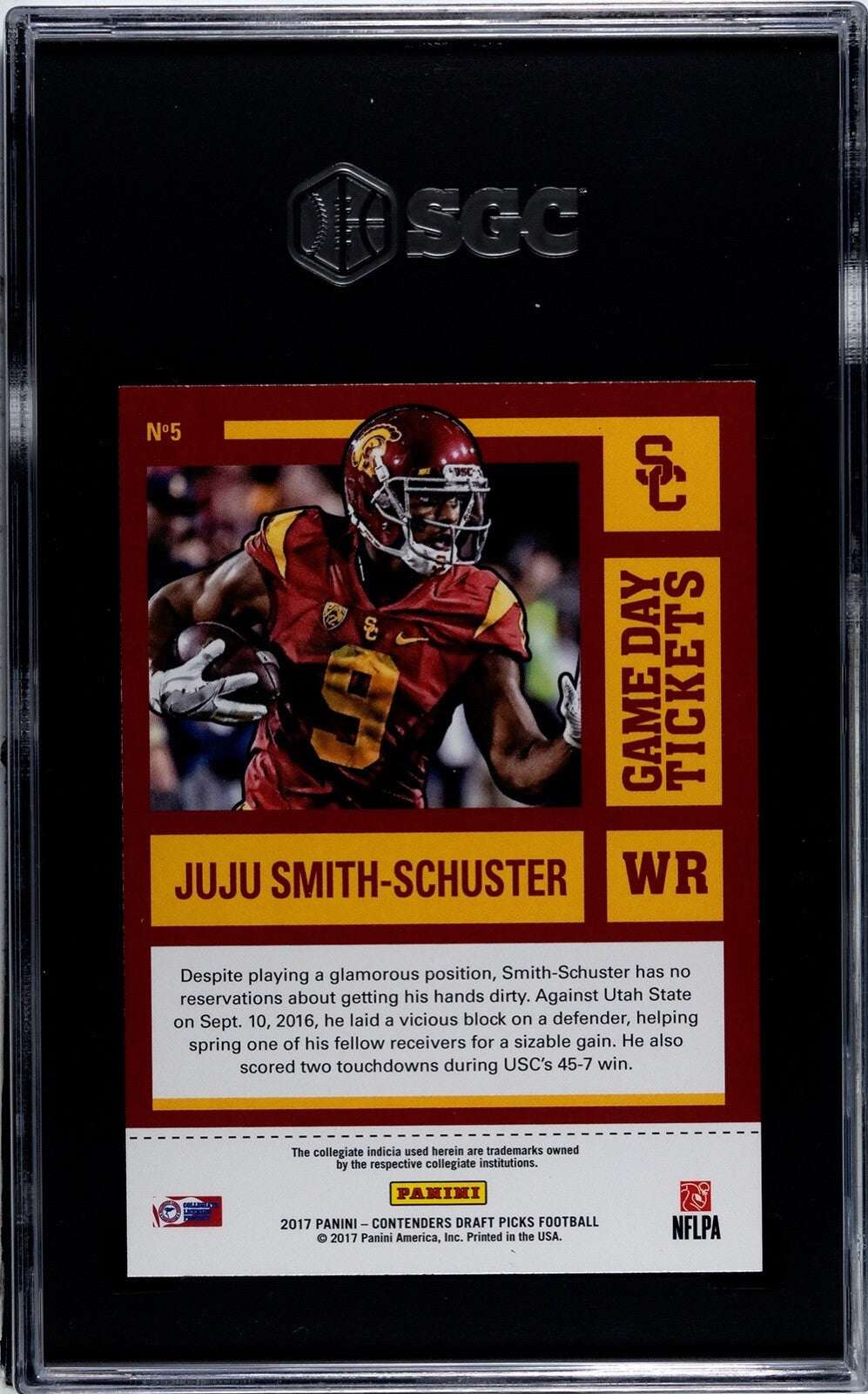 JuJu Smith-Schuster 2017 Panini Contenders Draft Picks Game Day Ticket #5 graded SGC 10 featuring USC Trojans football design