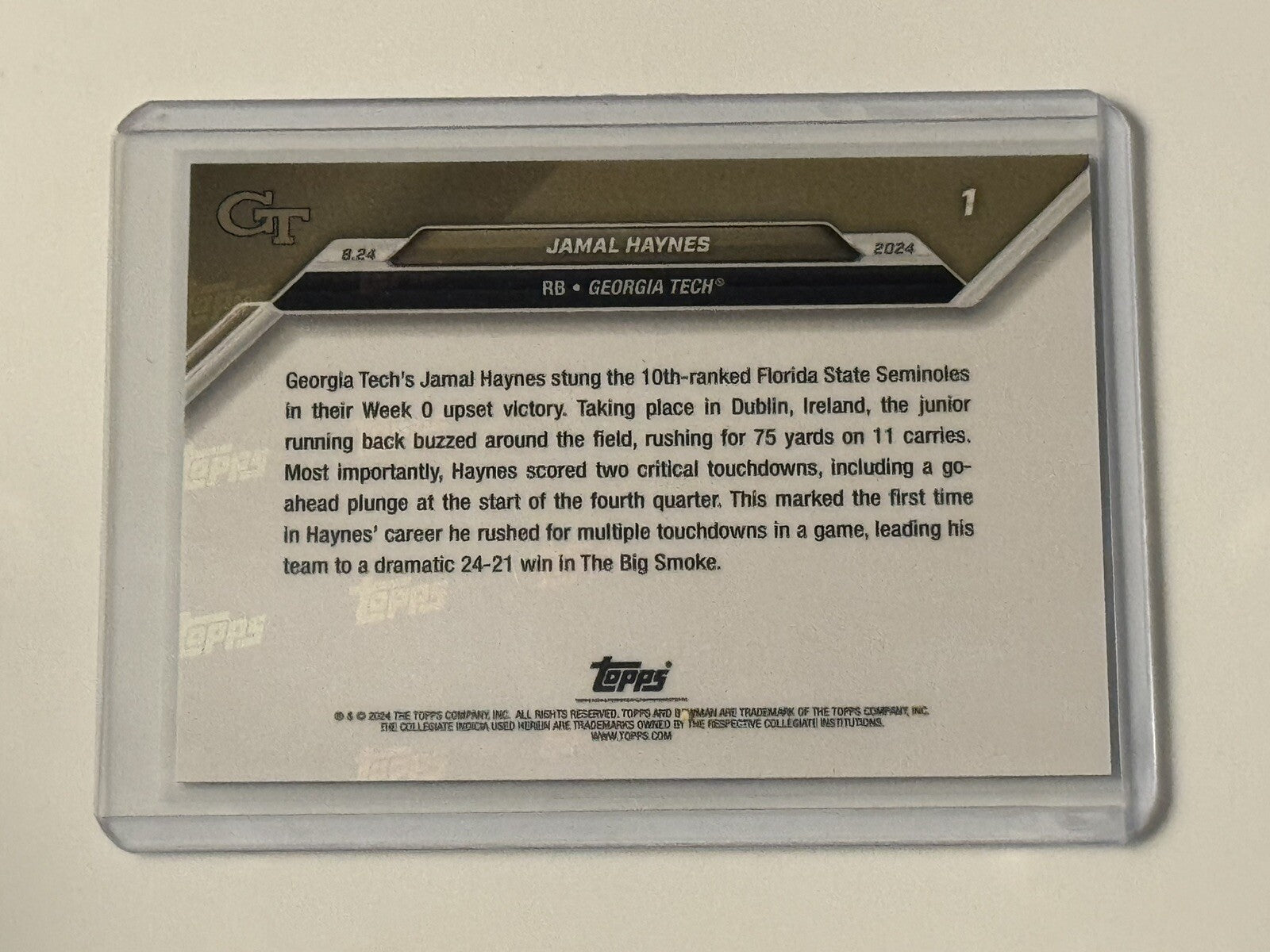 Jamal Haynes* - 2024 Bowman U Now Football Card 1 - NCAA Georgia Tech Beats FSU