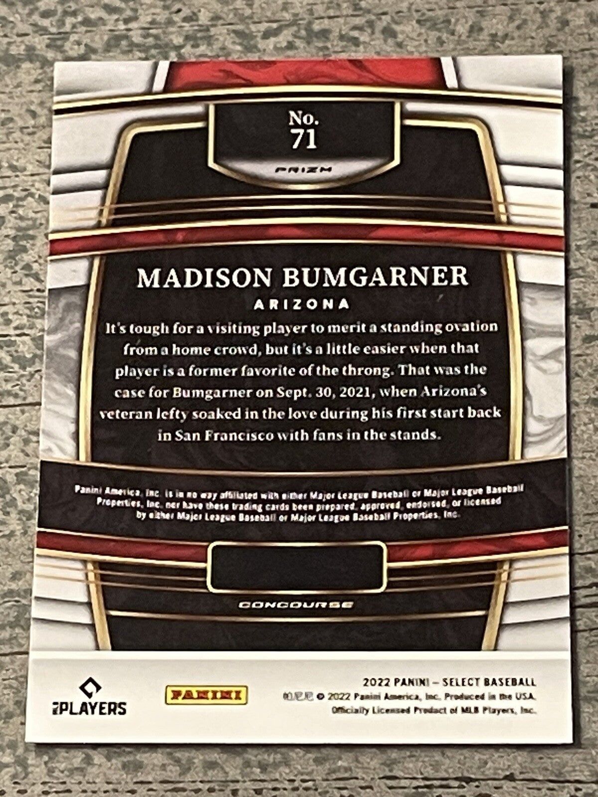 2022 PANINI SELECT HYPER PRIZM MADISON BUMGARNER GIANTS/DIAMONDBACKS #71