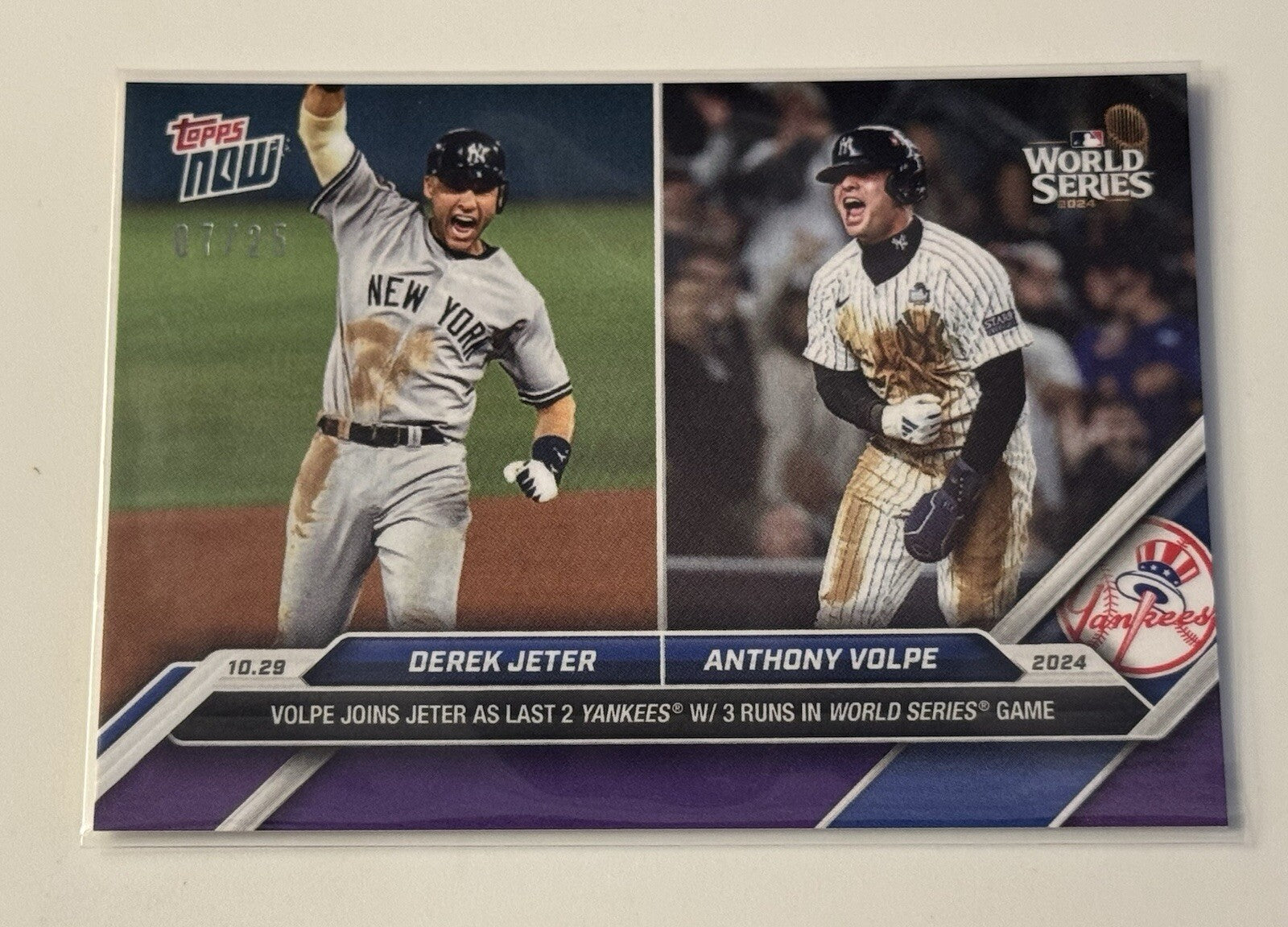 7/25 Anthony Volpe/Derek Jeter 2024 Topps NOW 3 Runs In WORLD SERIES GAME READY!
