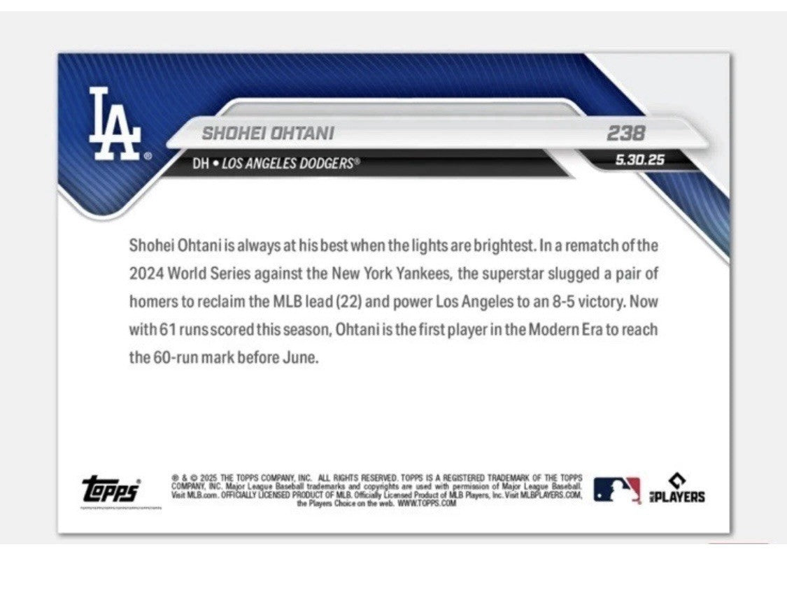 Shohei Ohtani* 2 HRs - 250 World Series Rematch - 2025 MLB Topps NOW - Card #238