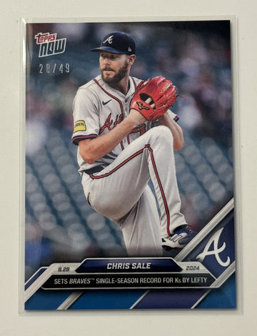28/49 Chris Sale Braves K Record By Lefty 2024 MLB TOPPS NOW Card 608 Braves CY?