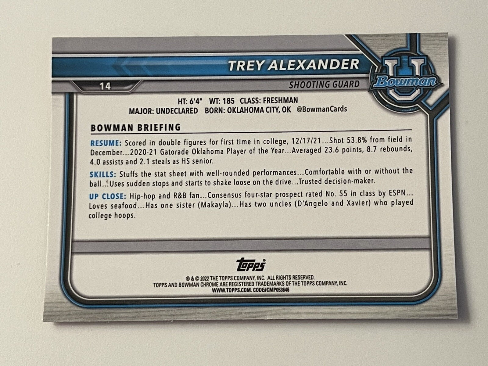 2022 1st Bowman University Basketball Chrome Trey Alexander Pink 🔥 Creighton U