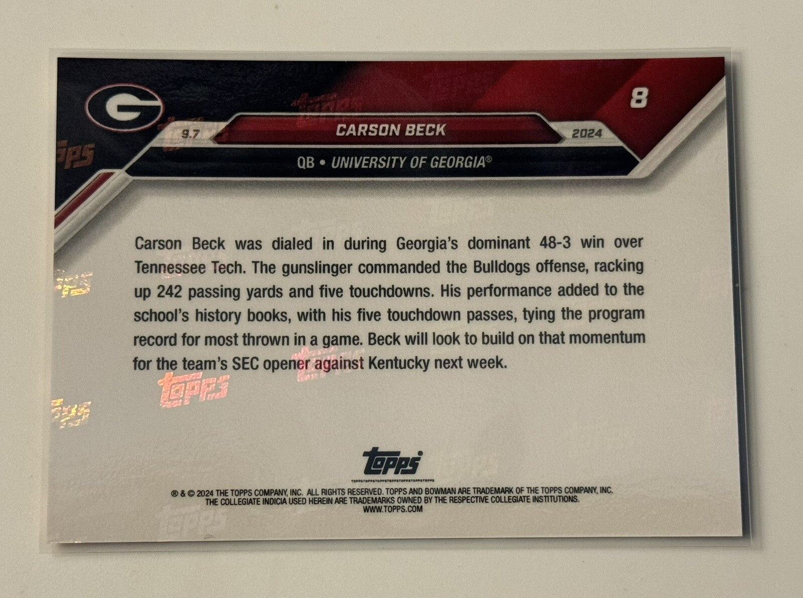 2024-25 Topps Bowman U Now NCAA #8 Carson Beck Georgia Bulldogs