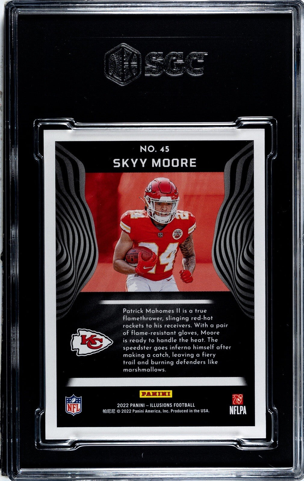 Skyy Moore* RC* 2022 Illusions Football Card 45 - NFL Kansas City Chiefs SGC 9.5