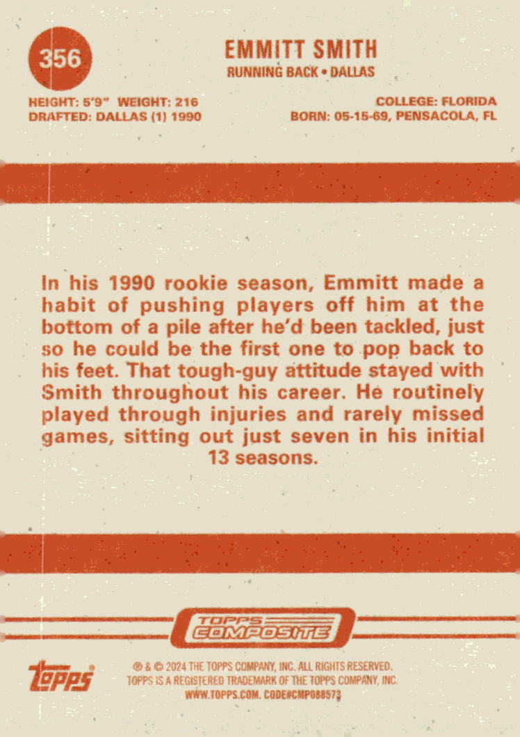 2023 Topps Composite Emmitt Smith* - NFL Dallas Cowboys Football Card #356 - HOF