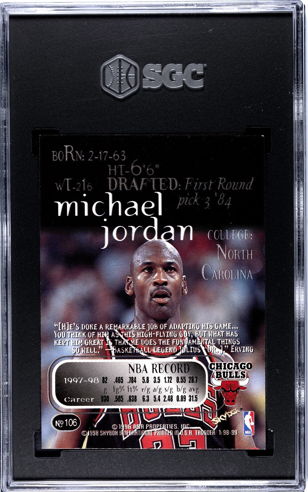 1998-99 Skybox Thunder Michael Jordan HOF NBA Chicago Bulls Card #106 - SGC 8.5