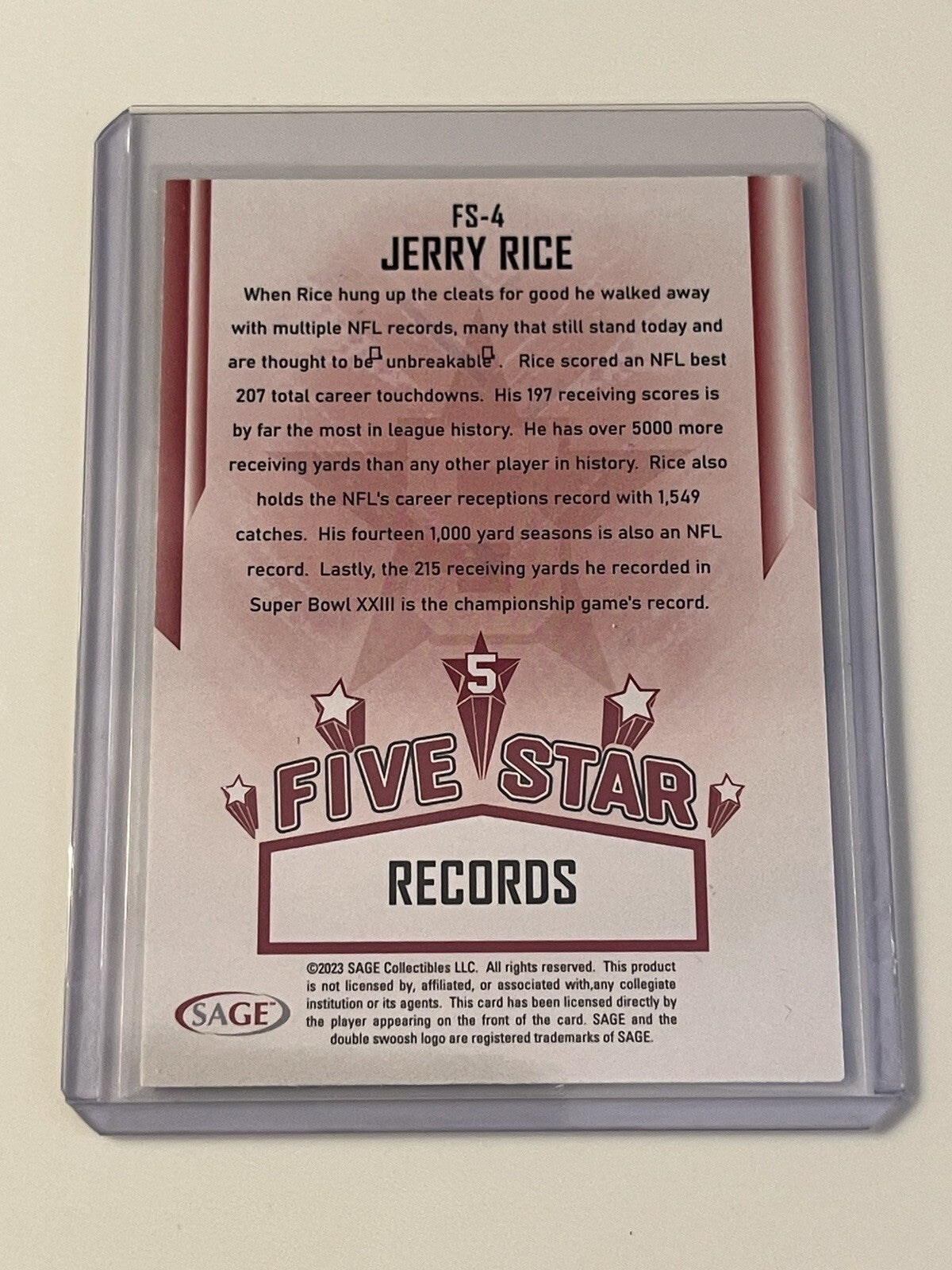 2023 SAGE HIT Five Star Jerry Rice /Player of the Year NFL HOF 49ers Card #FS-4*