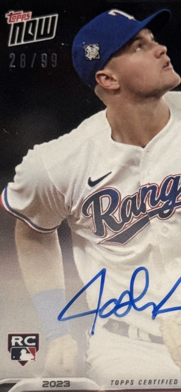 28/99 Josh Jung RC 2023 Topps NOW World Series Champs On Card Auto Texas IN HAND
