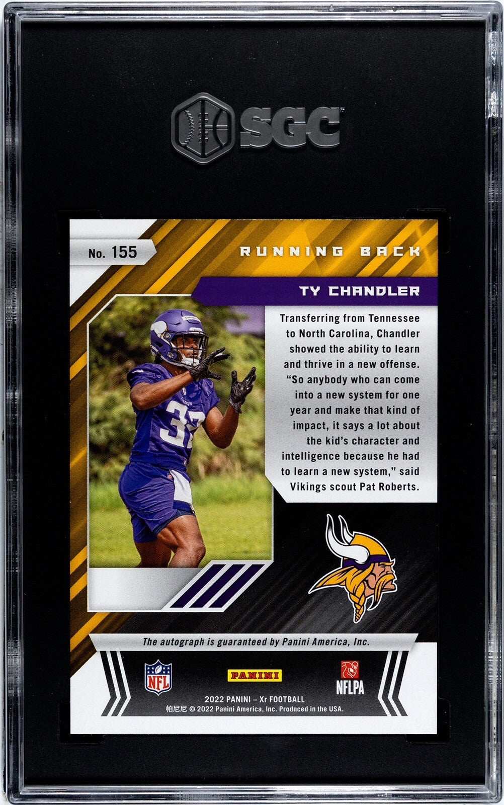 Ty Chandler 31/199 rookie autograph card 2022 Panini XR Minnesota Vikings SGC 10