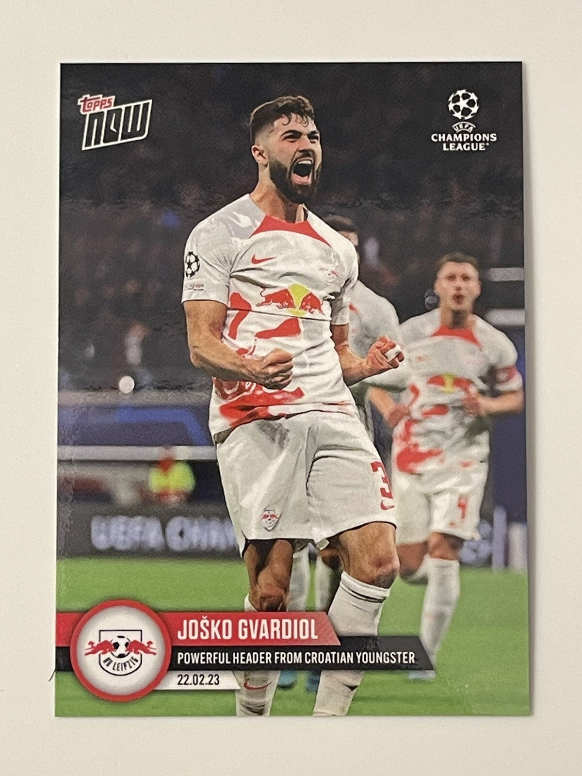 JOSKO GVARDIOL 2023 Topps NOW UCL Card #87 RB Leipzig Scored Header Futbol Card*