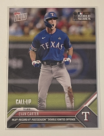 2023 MLB Topps Now Evan Carter CALL-UP Texas Rangers #1073 - World Series Champs