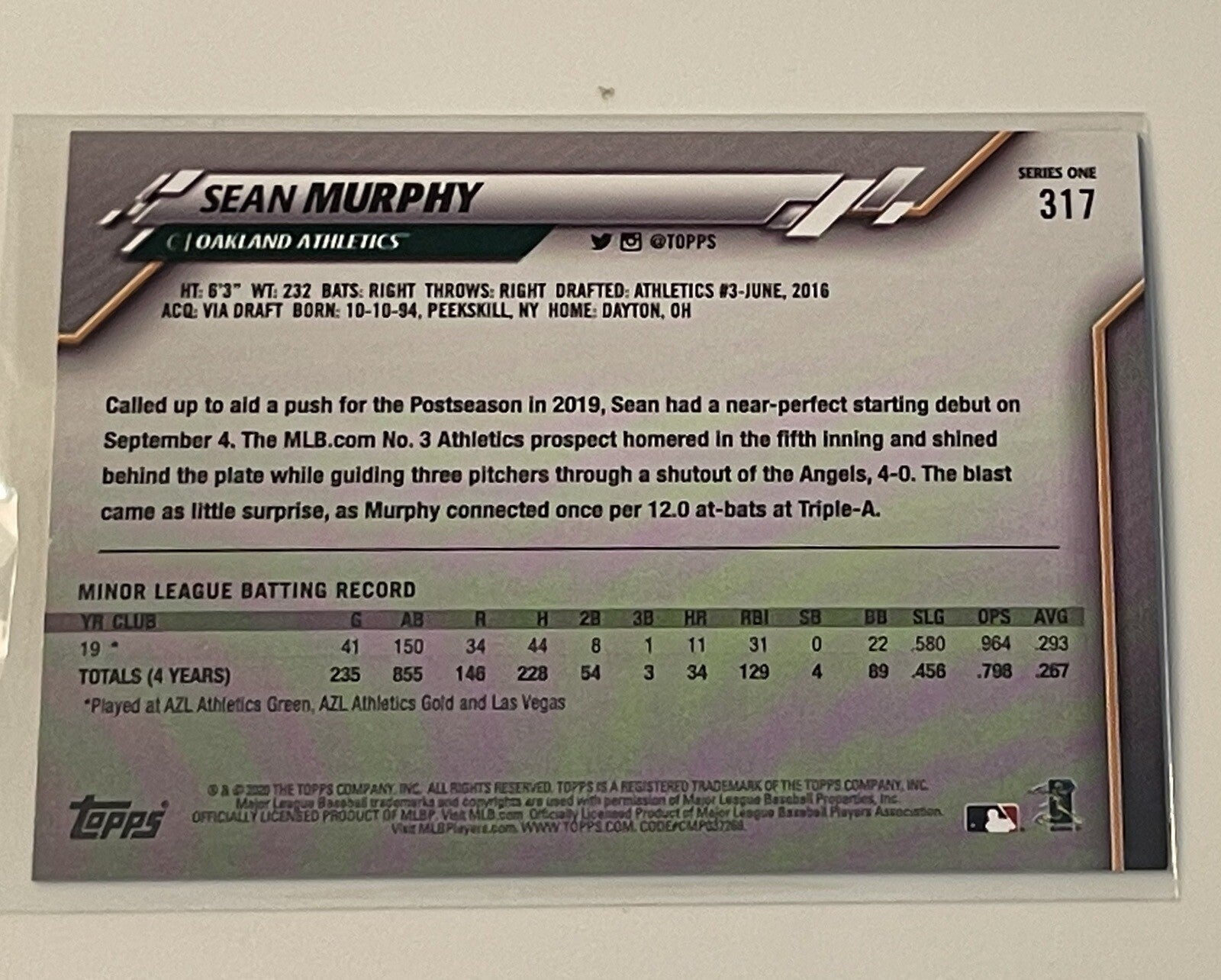 2020 Topps Sean Murphy RC MLB Gold Star Rookie Baseball Card #317 MLB A’s/Braves