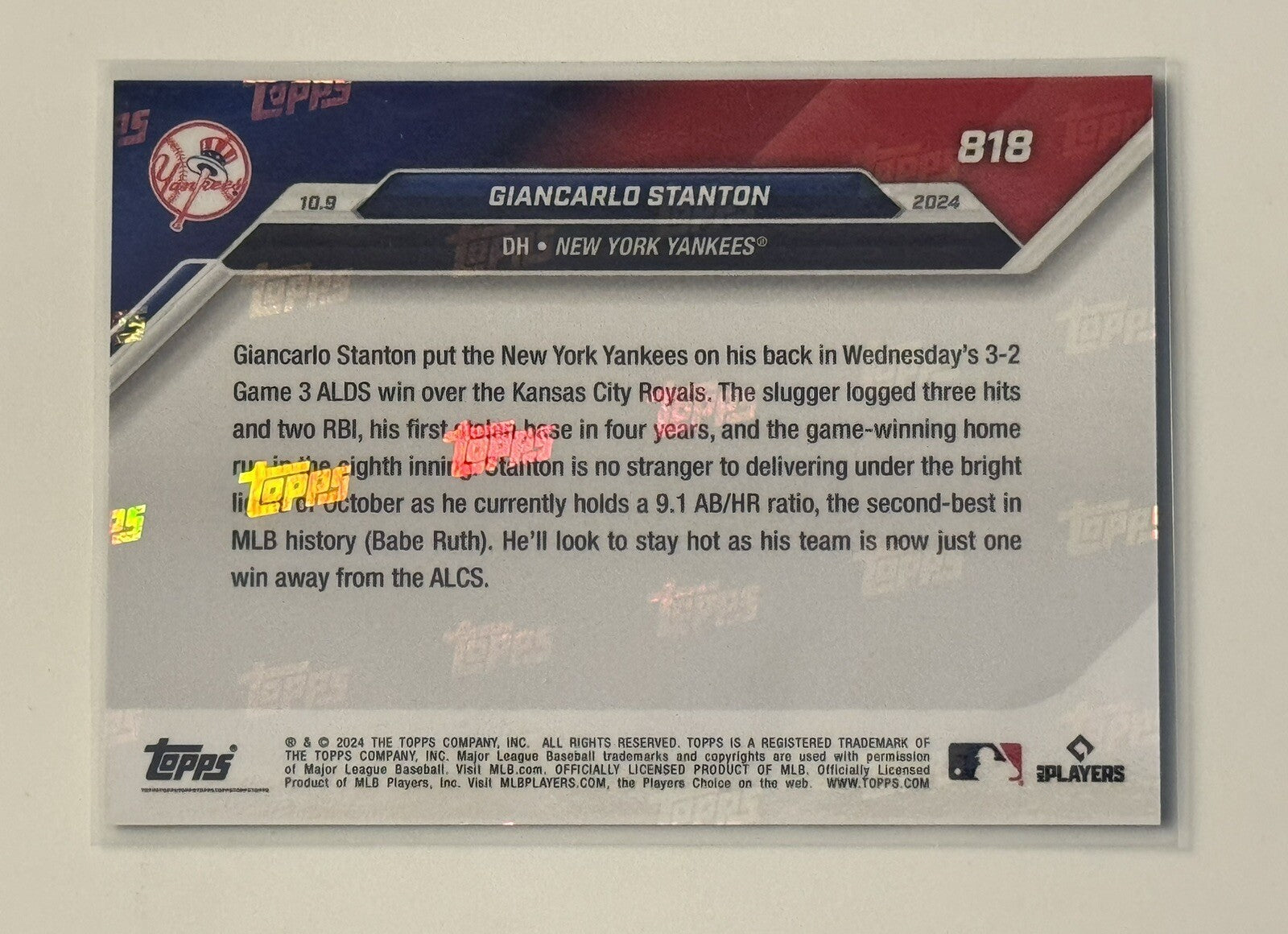 20/49* Giancarlo Stanton Game Winning Blast! 2024 MLB Topps NOW® NY Yankees 818*