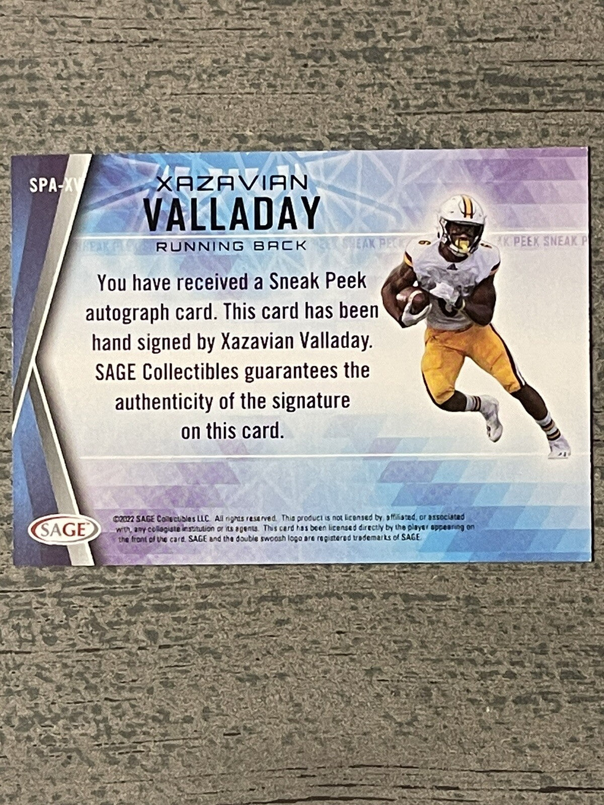 2022 Sage High Series Sneak Peak  Auto #SPA-XV Xazavian Valladay - 68/100 -  ASU